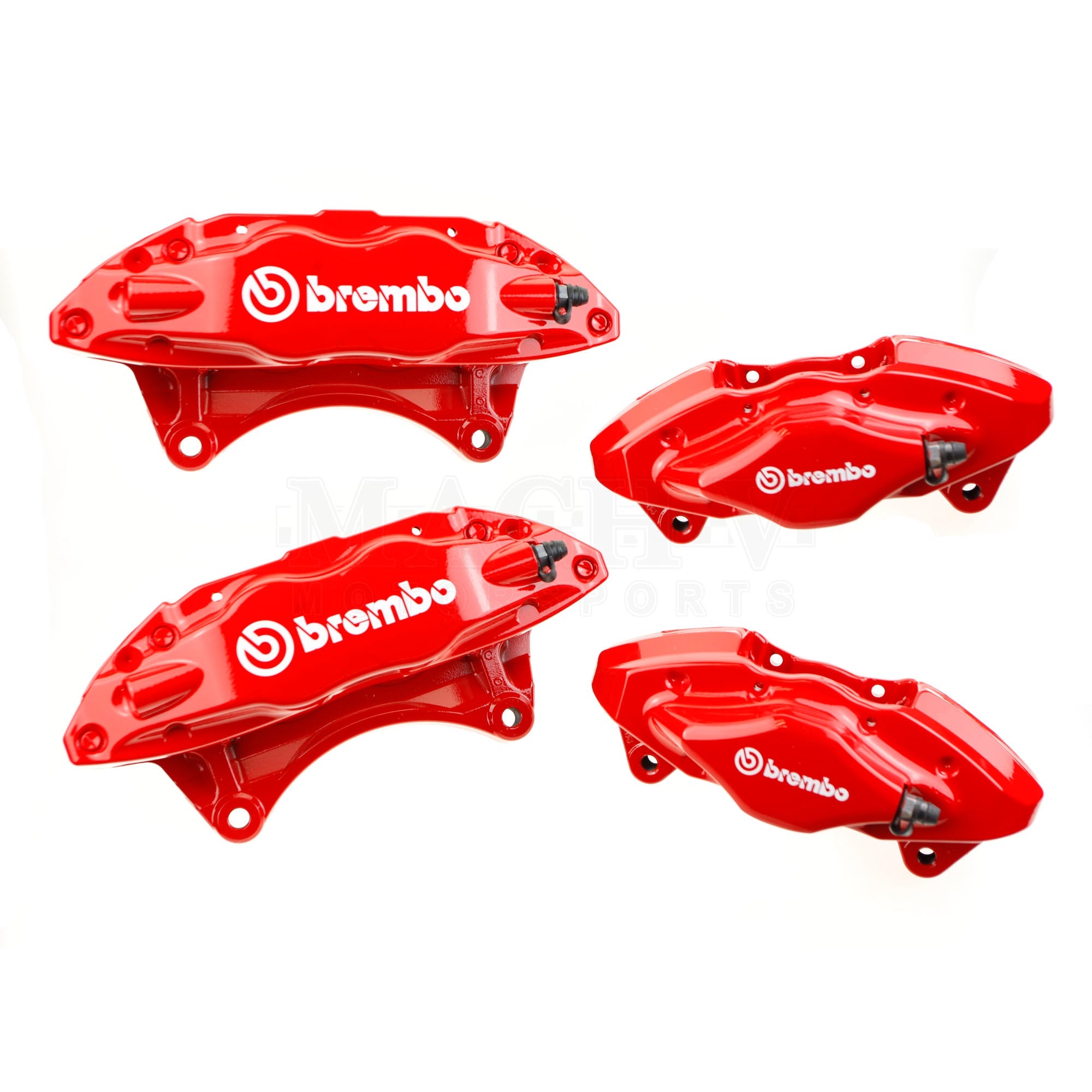 Subaru STI 4-Piston/2-Piston RED Brembo Brake Kit DELUXE with Stainless Lines and Slotted Rotors