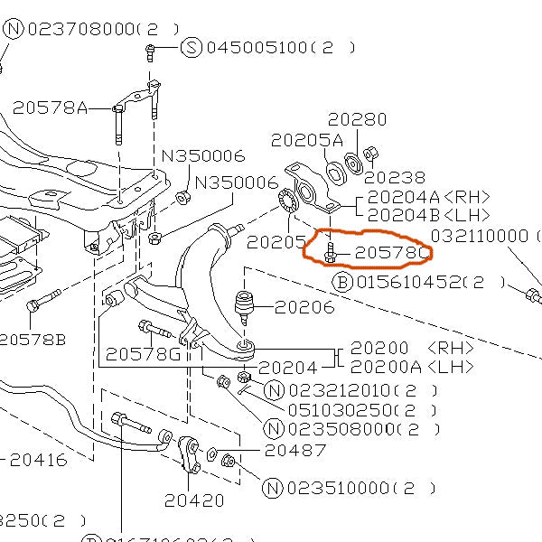 Subaru OEM Front Control Arm Rear Bolts 2004-2007 STI