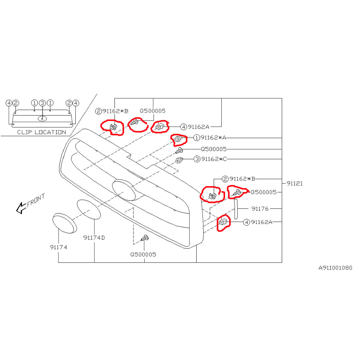Subaru Front Grille Clips 2003-2005 Forester