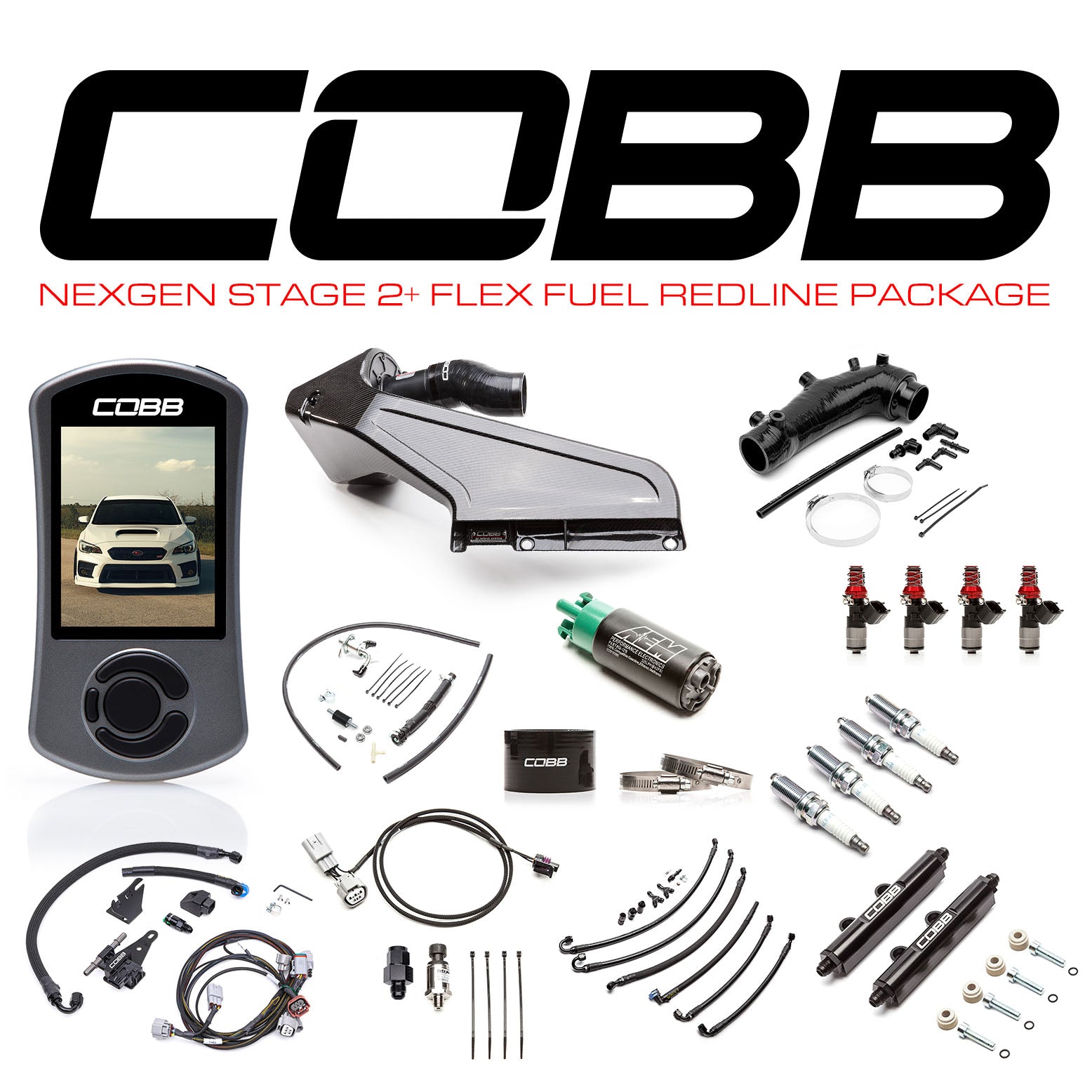 Cobb NexGen Stage 2+ Flex Fuel Redline Carbon Fiber Power Package with AccessPort V3 2015-2021 STI