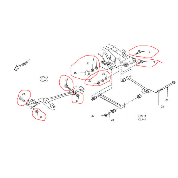 パーツ STI FD RD Subaru GD Rear Lateral Link/Trailing Arm Hardware Kit - FastWRX.com