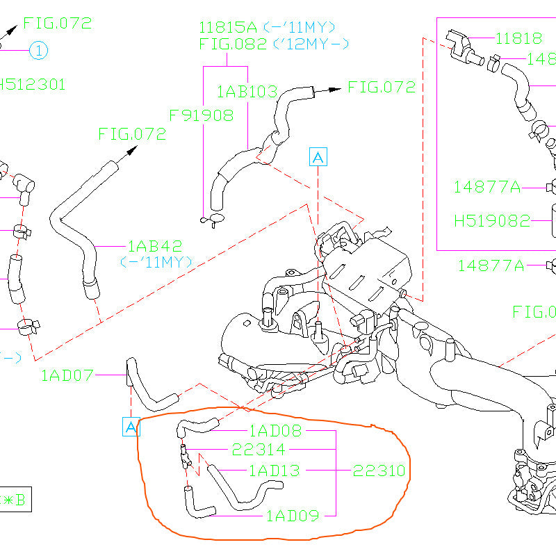 Lower Evaporative Emissions Hose Assembly 2008-2021 STI