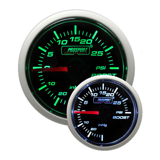 Prosport 52mm Digital Turbo Boost Gauge Evo Green/White Display BAR | E216EVOWGBO-BAR