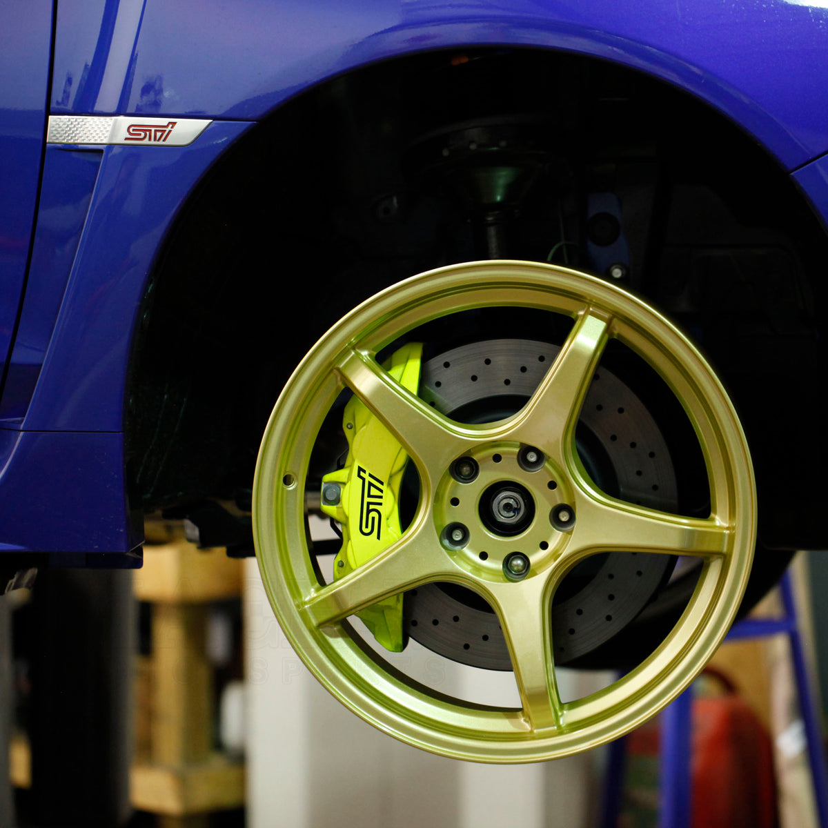Mach V 18x9.5 Wicked Awesome Gold over 2018 STI brake caliper