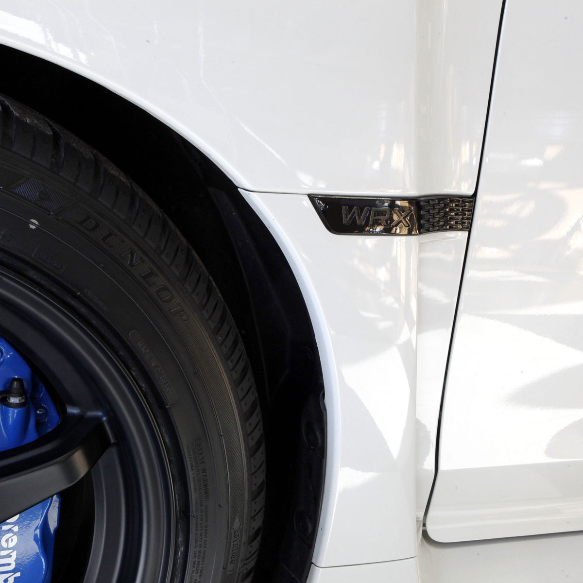 2015+ WRX Fender Garnish Black on White Car