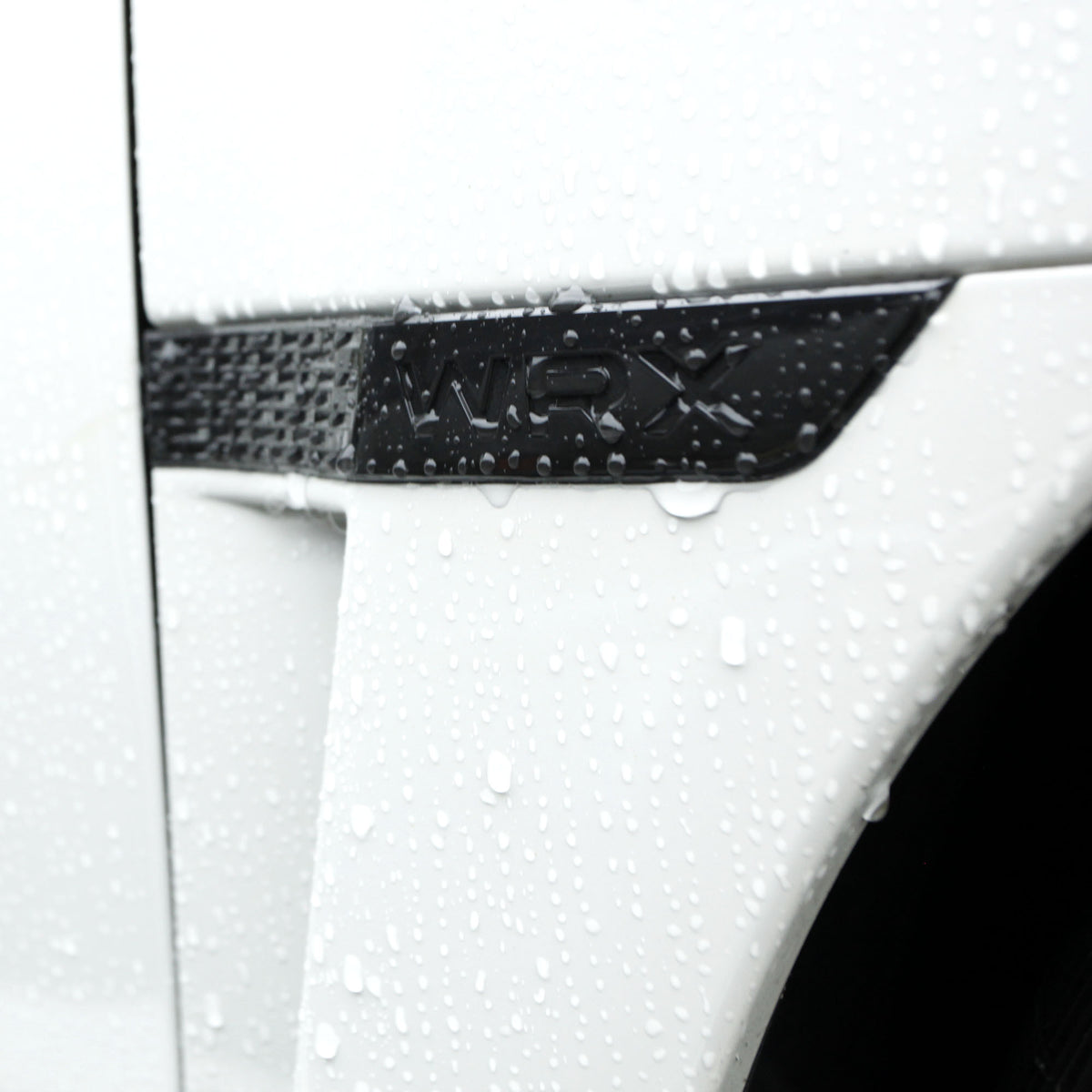 2015+ WRX Fender Garnish Black on White Car