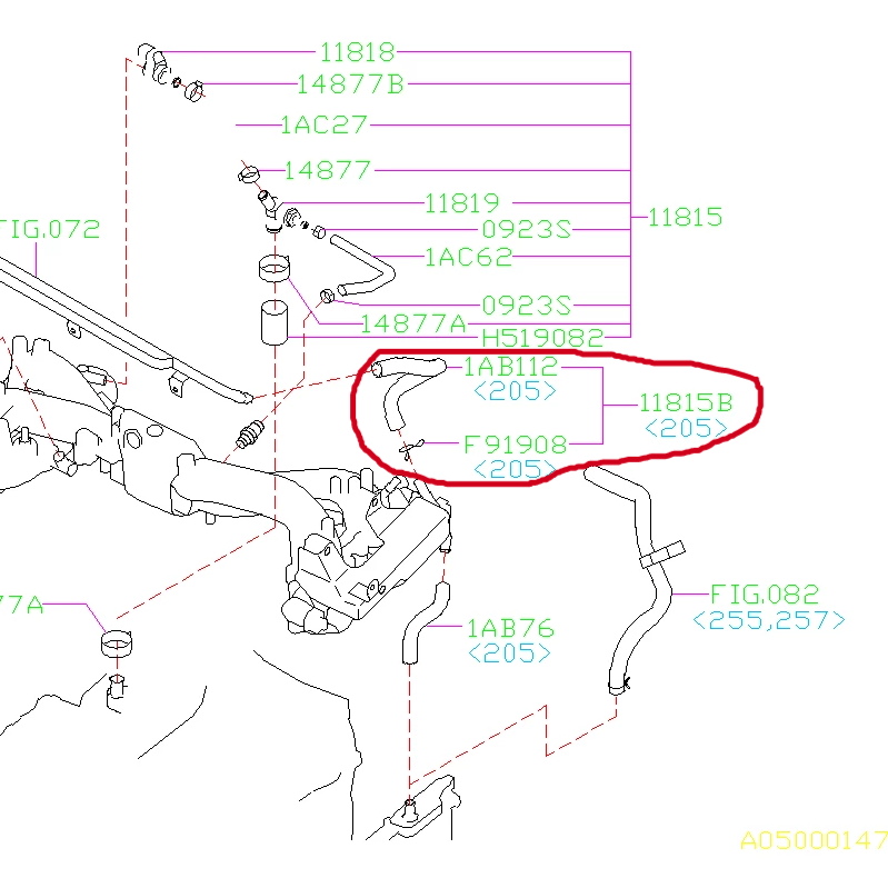 Subaru Breather Hose Front Drivers Side Valve Cover to Cross Over 2002-2005 WRX