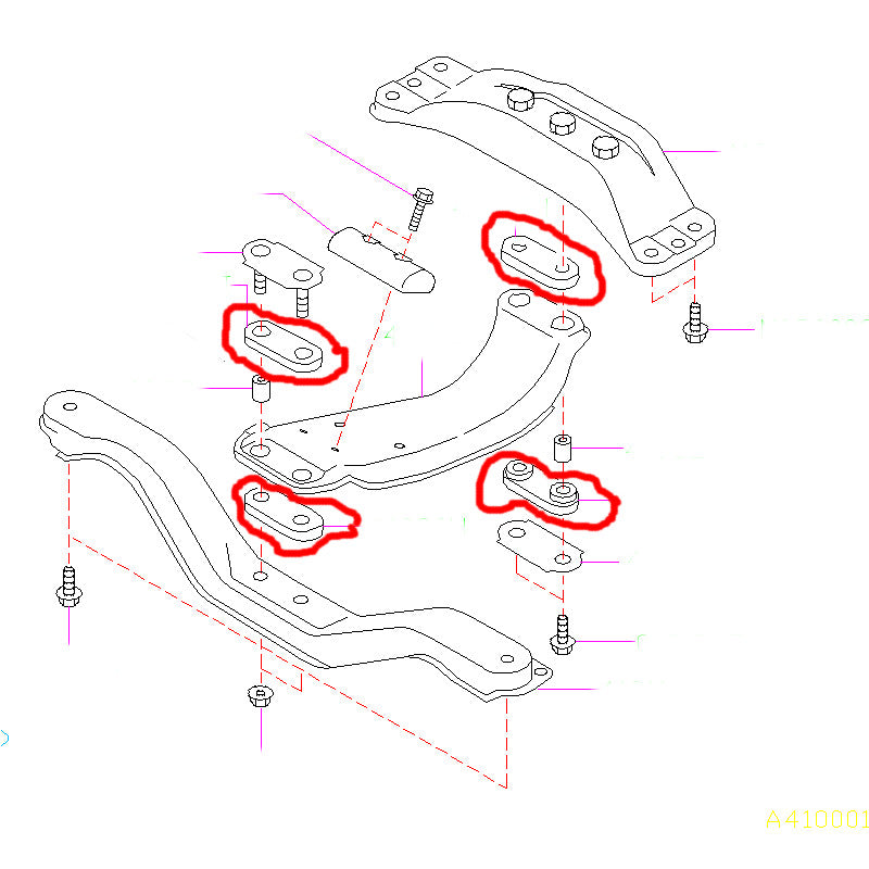 Subaru OEM Transmission Subframe Bushings 20022007 WRX/STI, 20042008