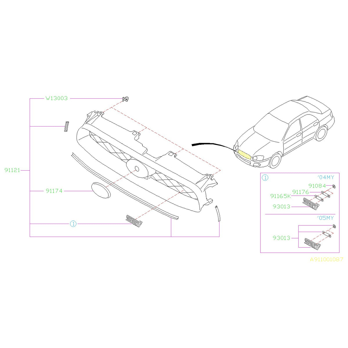 Subaru OEM Grille 2004-2005 WRX/STI