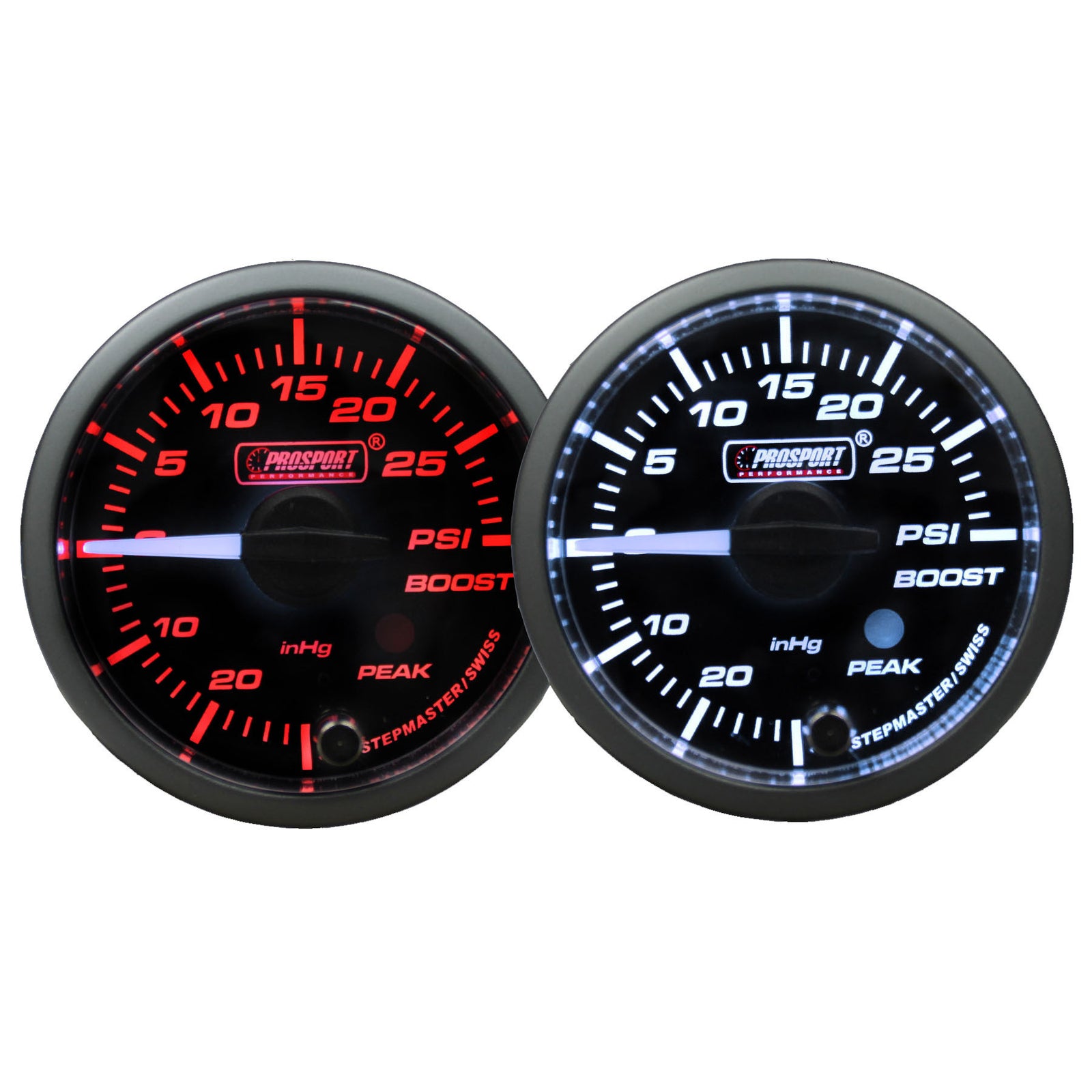 Prosport 52mm Premium Series White Pointer Gauges