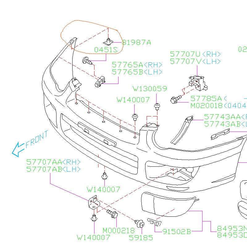 Front Bumper Side Clip 2004-2005 Impreza/WRX  Sedan / Wagon
